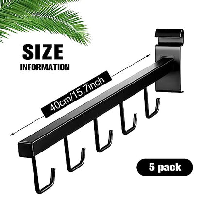 Qunclay 5 Packs Wire Grid Waterfall Faceout with 5 Hooks for Gridwall, J Hook Gridwall Hooks Square Tube Fixture for Grid Wall Totes Bag Merchandising Accessories Display 15.7 Inch(Black)