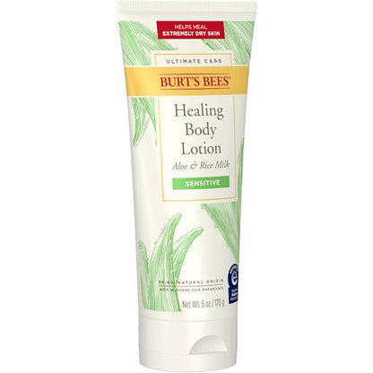 Burt's Bees Ultimate Care Healing Body Lotion with Aloe and Rice Milk for Sensitive Skin, 98.8% Natural Origin, 6 Ounces (2 Pack)