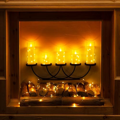 Homemory Flameless Candles with Embedded Star String Fairy Lights, Battery Operated Candles, LED Candle, Fake Candles with Remote Control and Timer, Ivory, Set of 6(H 4 5" 6" 6" 8" 8")"