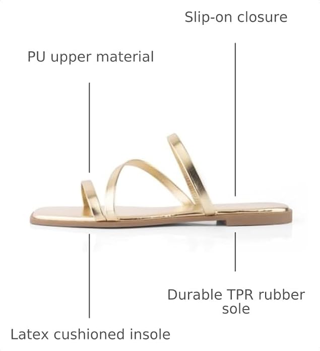 Strappy Flat Sandals For Women Slip On Square Open Toe Slides Sandals
