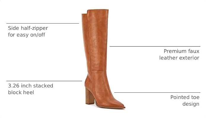 Size 9, Juliet Holy Women's Knee High Boots Stacked Block Heel Pointed Toe Riding Boots.