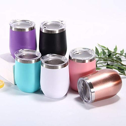 12 oz Stainless Steel Wine Tumbler Stemless Glasses with Lid, Double Wall Insulated Travel Mug Perfect for Wine, Coffee, Drinks, Champagne, Cocktails (Golden)