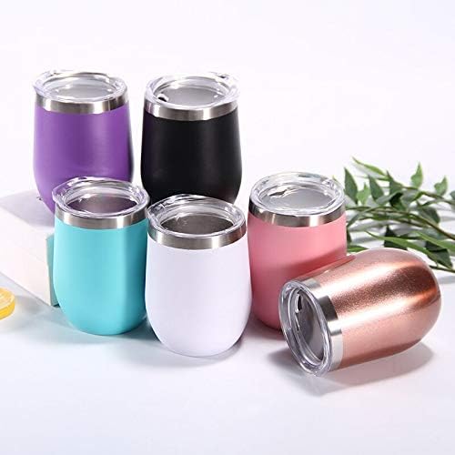12 oz Stainless Steel Wine Tumbler Stemless Glasses with Lid, Double Wall Insulated Travel Mug Perfect for Wine, Coffee, Drinks, Champagne, Cocktails (Golden)