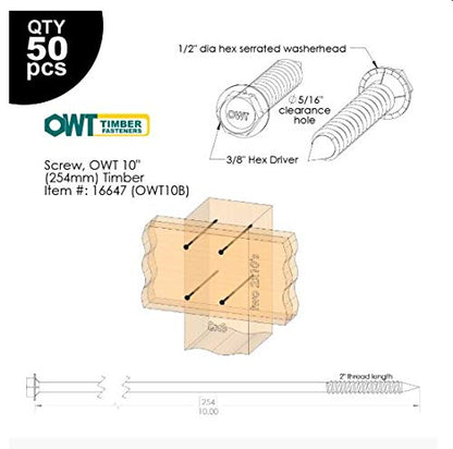 Ozco 10" Timber Screws 16647, Set of 48 Screws