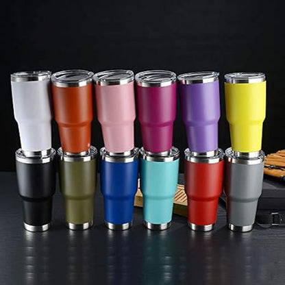 30 oz Stainless Steel Tumbler, Double Wall Insulated Travel Mug with Lid (White)