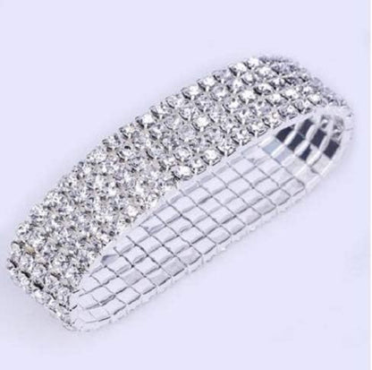 Harlorki Women Lady's 5 Rows Shiny Rhinestone Charm Elastic Stretch Bracelet Sparkling Bridal Bangle Wrist Band Cuff Fashion Jewelry