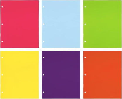 JAM PAPER Laminated Two Pocket Glossy 3 Hole Punch School Folders - Assorted Fashion Colors - 6Pack