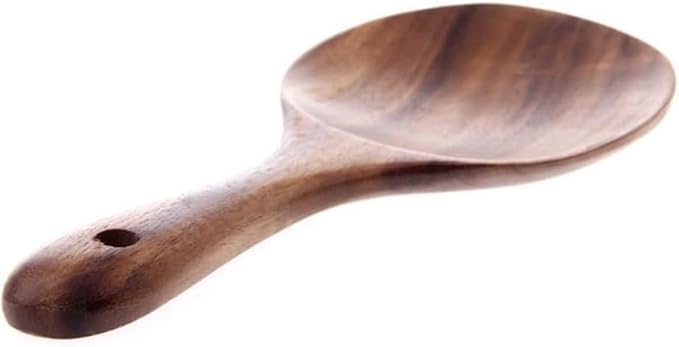 Wooden Rice Spoon, Natural Wood Non-stick Rice Scooper with Round Shallow Head Food Service Spoon Kitchen Utensils for Rice Potato Salads Desserts, 7 Inch