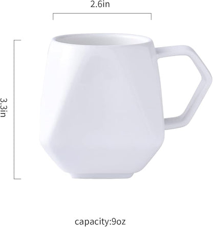 Coffee Mug,White Coffee Mugs, Ceramic Irregular Angular Tea Cup with Handle for Travel School Office Party Camping and Home Dishwasher, and Microwave Stylish Birthday Gift