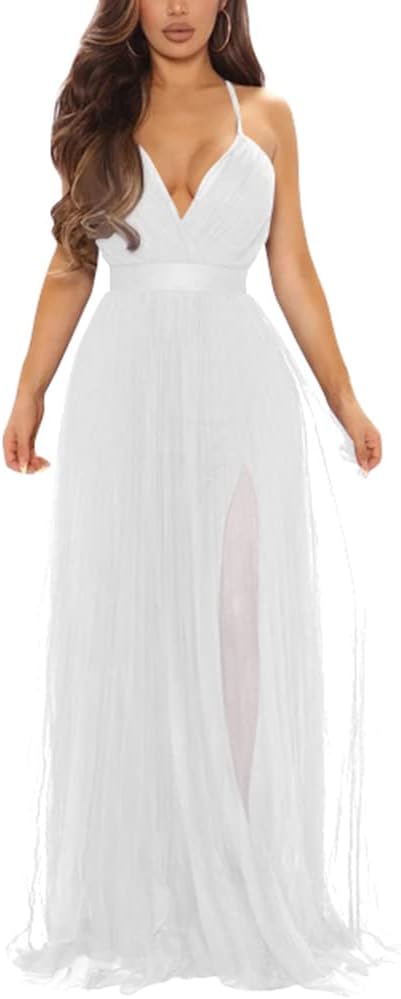 Women's Sexy Deep V Neck Split Cocktail Party Formal Bridesmaid Maxi Dress