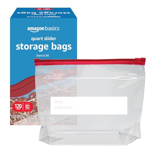 Basics Slider Quart Food Storage Bags, BPA Free, 120 Count (box slightly damaged)