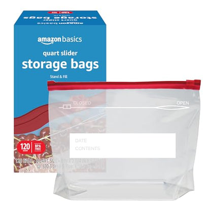 Basics Slider Quart Food Storage Bags, BPA Free, 120 Count (box slightly damaged)