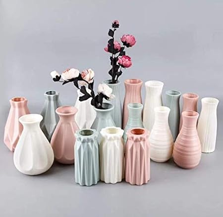 Ceramic Look Plastic Vase - Unbreakable Vase for Flowers (Narrow Seashell White)