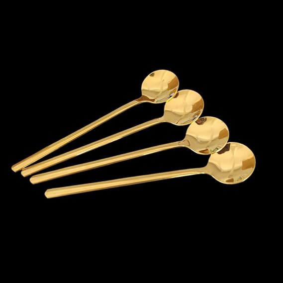 Gold Stainless Steel Espresso Spoons, 5.3 Inch Long Handle Coffee Spoon Mini Teaspoons for Sugar Dessert Cake Ice Cream Soup Honey (4 Pack)