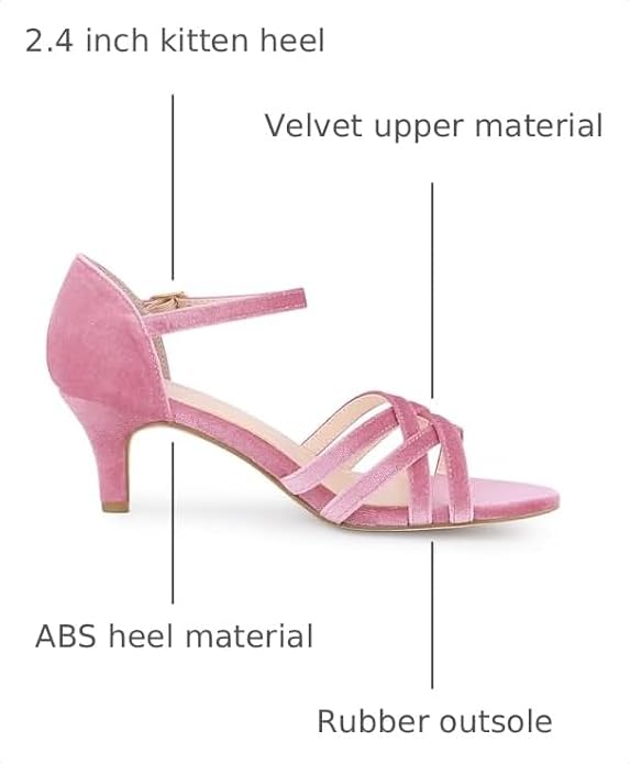 Perphy Kitten Heels Sandals Velvet Strappy Heeled Dance Shoes for Women
