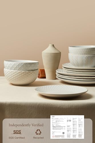 24 Piece Dinnerware Sets for 8, Premium Stoneware Plates and Bowls Sets, Microwave & Dishwasher Safe, Elegant Dishes for Entertaining & Special Occasions A Stunning Gift for Large Families