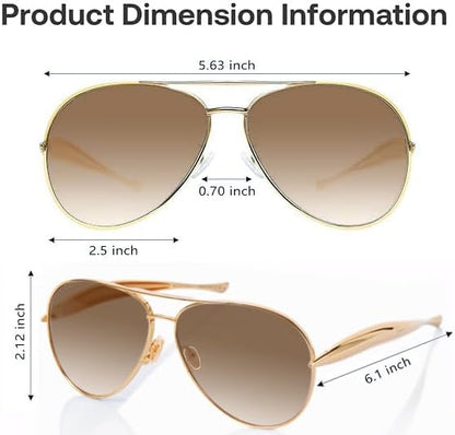 Oversized Aviator Sunglasses For Women 70s Retro 2025 Metal Shades with Gold Streamline Arms