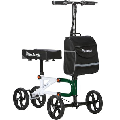 Knee Scooter Steerable Knee Walker for Foot Injuries Compact Crutch Alternative with Dual Braking System (Green)