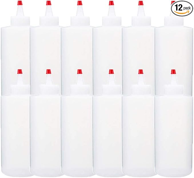 Anyumocz 12Pcs 4oz Clear Plastic Condiment Bottle,120ml Dispense Squeeze Bottles with Mini Red Caps for BBQ,Ketchup,Sauces,Dressing,Syrup,Arts,Crafts