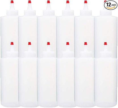 Anyumocz 12Pcs 4oz Clear Plastic Condiment Bottle,120ml Dispense Squeeze Bottles with Mini Red Caps for BBQ,Ketchup,Sauces,Dressing,Syrup,Arts,Crafts