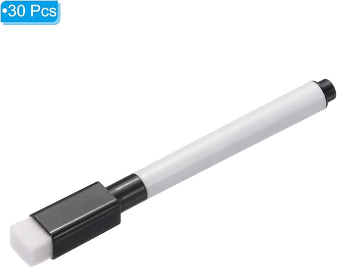 PATIKIL Dry Erase Marker Pens, 30 Pack Black Ink Fine Point Low Odor Whiteboard with Eraser Cap for Office Home Classroom, White Pen Rod