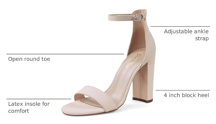 GENSHUO Women's 4-inch Chunky High Heel Sandals with Ankle Strap,Party Wedding Bridal Shoes