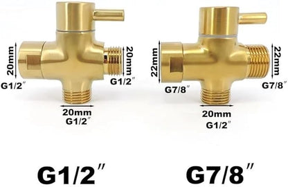 FMURY 3-Way Gold-Plated Valve Diverter Separator Toilet Shower Tee(20MM)