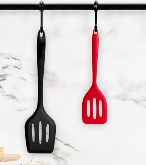 Silicone Cooking Spatulas Turner Slotted Heat Resistant Kitchen Utensils, Non-stick Premium Baking, Cooking, Mixing Tools (Black small)