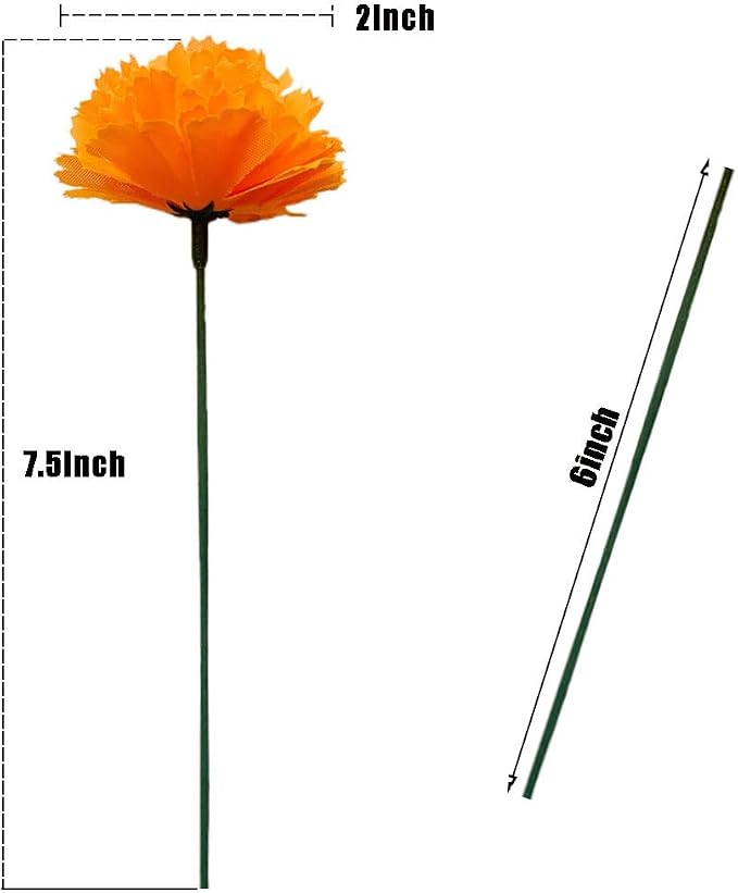 50Pcs Artificial Marigold Flower Heads Silk Marigold Flowers Dia De Los Muertos Bulk Fake Artificial Flowers with 50pcs Stem for Day of The Dead/Halloween/Cake/Desktop/wreath DIY Decorations (Orange)