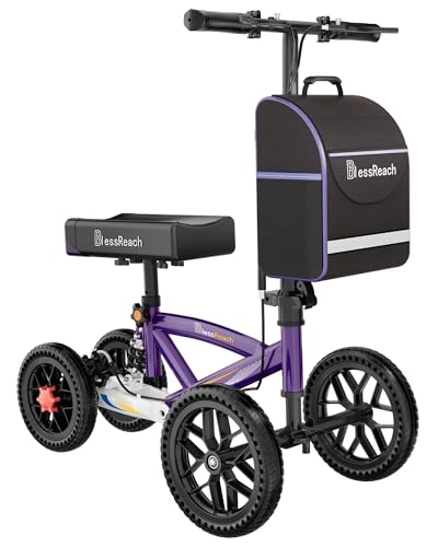 All Terrain Foldable Knee Scooter Walker, Disc Brake Knee Walker for Foot Injuries, Compact Crutches Alternative (Purple)