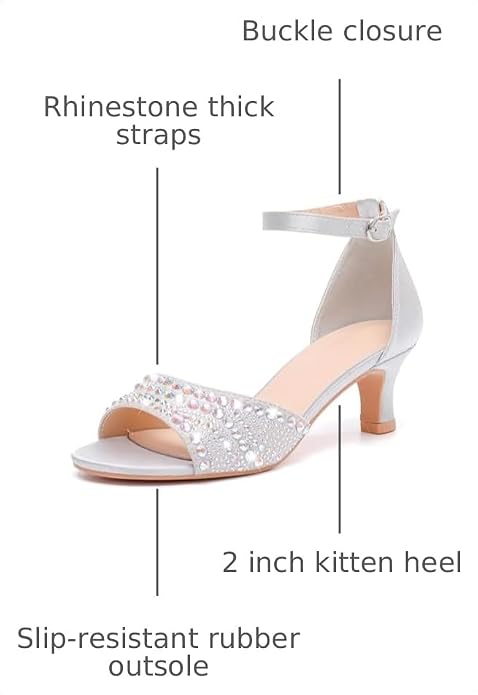 DADAWEN Women's Dressy Rhinestone Low Kitten Heel Ankle Strap Open Toe Sandals Dress Shoes Pump Sandals for Wedding Party Evening.