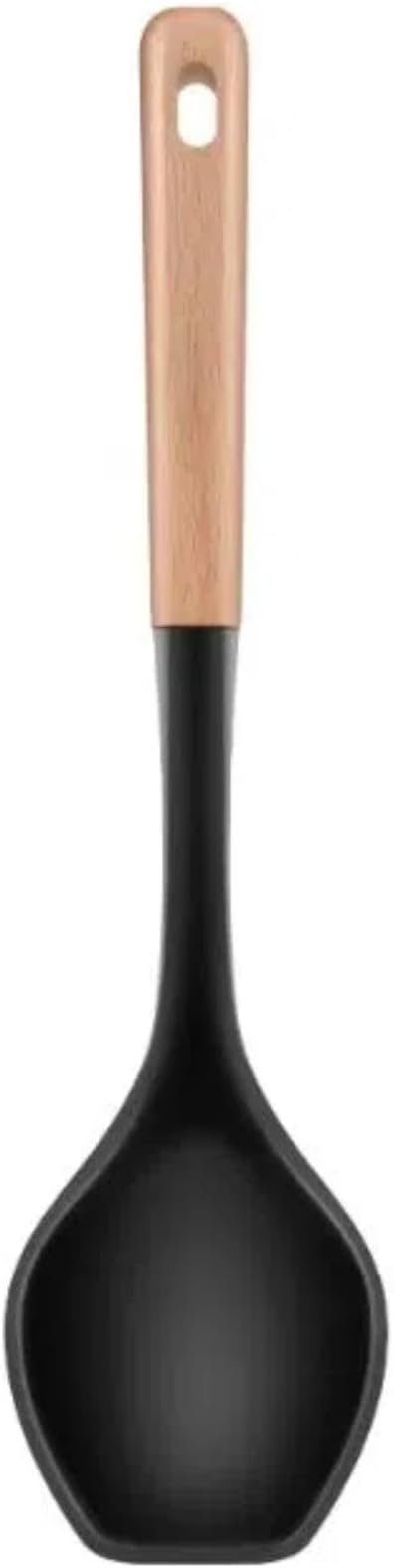 Large Cooking Spoons. 12.5" Heat Resistant Silicone Serving Spoon, Nonstick Kitchen Utensils Wooden Handle Rubber Spoon for Mixing, Stiring,Baking,Scooping and Scraping.