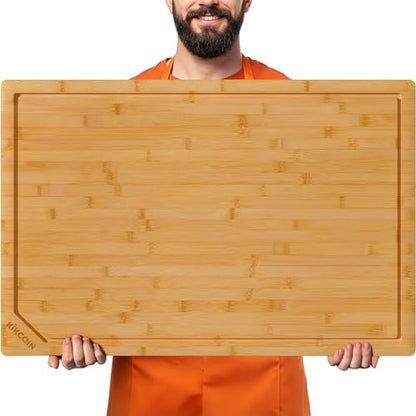 30 Inch Extra Large Bamboo Cutting Boards for Kitchen, Wood Cutting Board with Deep Juice Groove and Handle Heavy Duty Chopping board, Oversized Stove Top Cover, Kikcoin, 30 x 20""