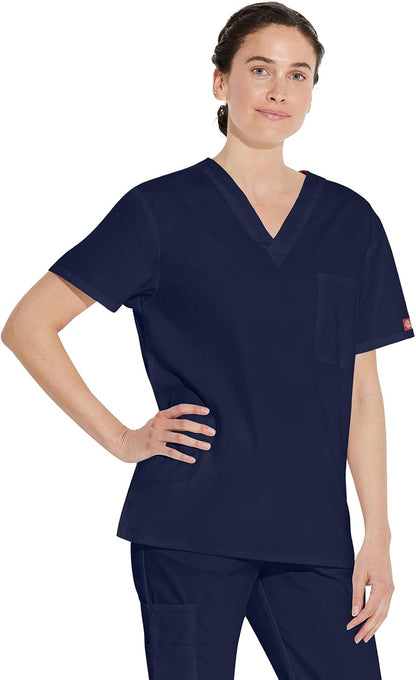 Dickies EDS Signature Scrubs for Women and Scrubs for Men, Unisex One Pocket V-Neck Top in Soft Brushed Poplin 83706