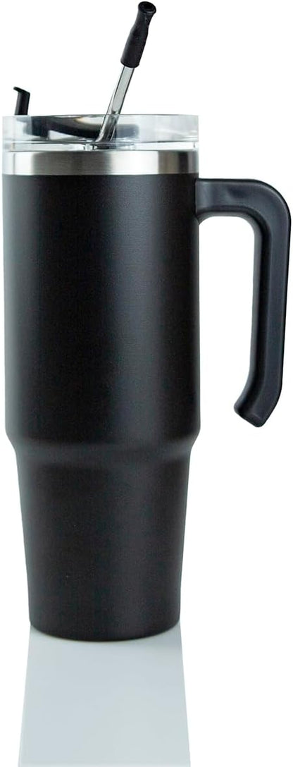 Hogg 30oz Grippy Tumbler with Removable Handle, Lid, and Stainless Steel Straw, DIY, Customizable, Double Wall Insulated Tumblers (Black)
