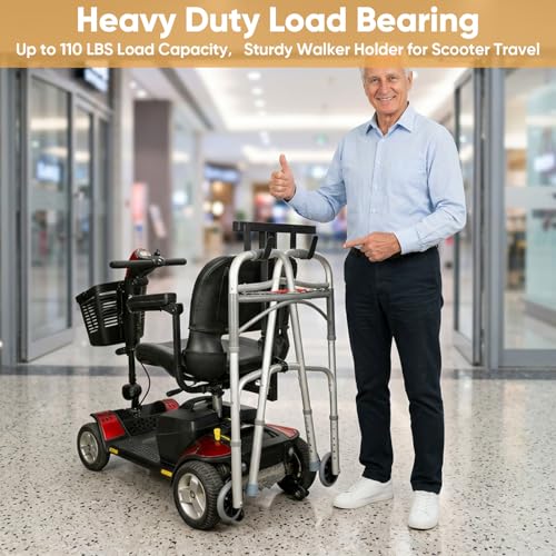 tonchean Universal Walker Holder for Mobility Scooter, Heavy Duty Mobility Scooter Accessories, Compatible with Pride & Golden, Large Load-Bearing, Lightweight, Easy Install - Black