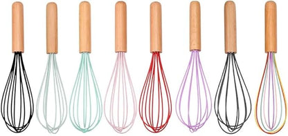 Silicone Wrapped Stainless Steel Wire Manual Egg Beater Milk Cream Mixer Handheld Whisks Stirring Blending Non-Slip Wooden Handle Baking Kitchen Appliances (Light Green)