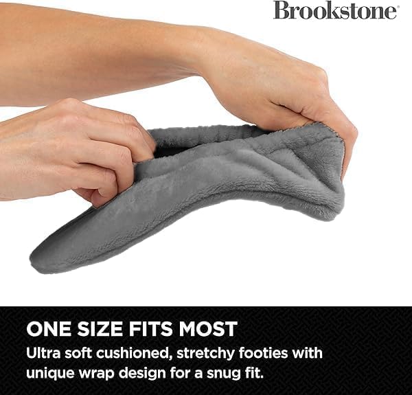 Brookstone Plush Footies - Slippers with Memory Foam Insole - Ultra-Soft Sherpa Footies for Indoor Wear, Non-Skid Sole, One-Size-Fits-Most, Machine Washable Slippers for Women
