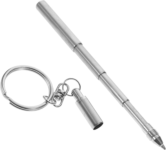 NUOBESTY Stainless Steel Retractable Ballpoint Pen Keychain, Mini Pen, Silver