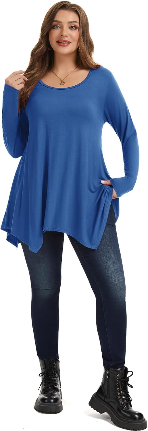 LARACE Womens Long Sleeve Flattering Comfy Tunic Loose Fit Flowy Top