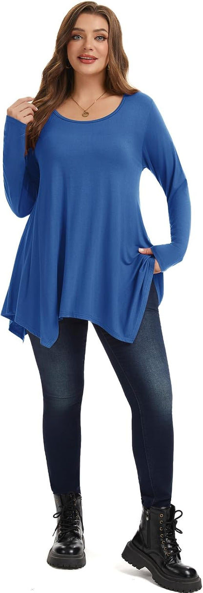 LARACE Womens Long Sleeve Flattering Comfy Tunic Loose Fit Flowy Top