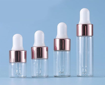 50 Pcs Mini Glass Dropper Bottle Lab Dropping Bottles Essential Oil Dropper Bottles Cosmetic Sample Vials Dropping Sample Containers Eye Dropper Dispenser (Rose Gold, 1ML)