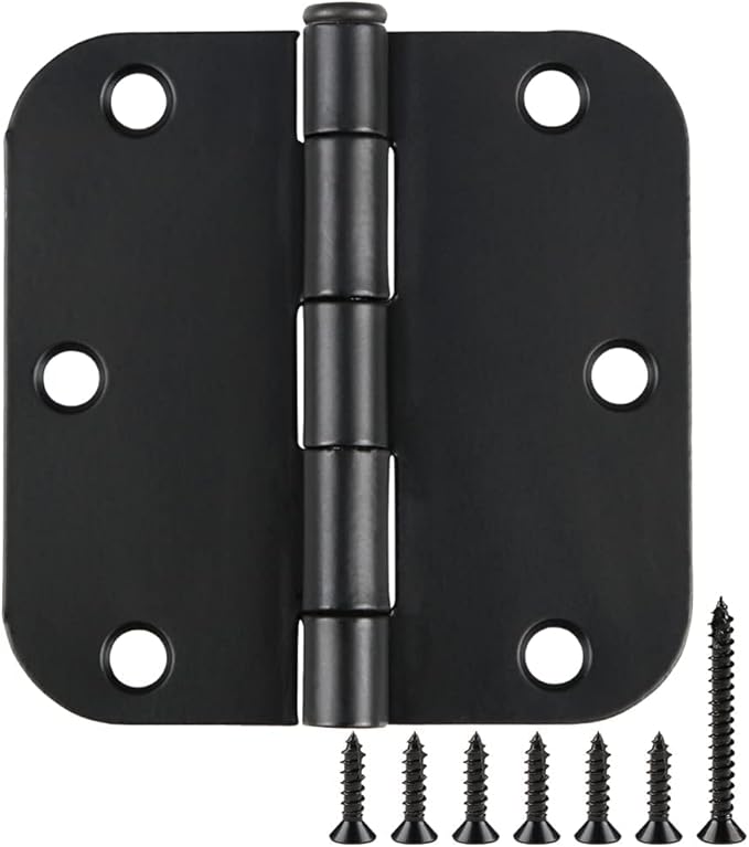 Rounded Door Hinges 3-12" x 3.5 inch, 58 Radius, Matte Black 3 12 Inch 6 Pack