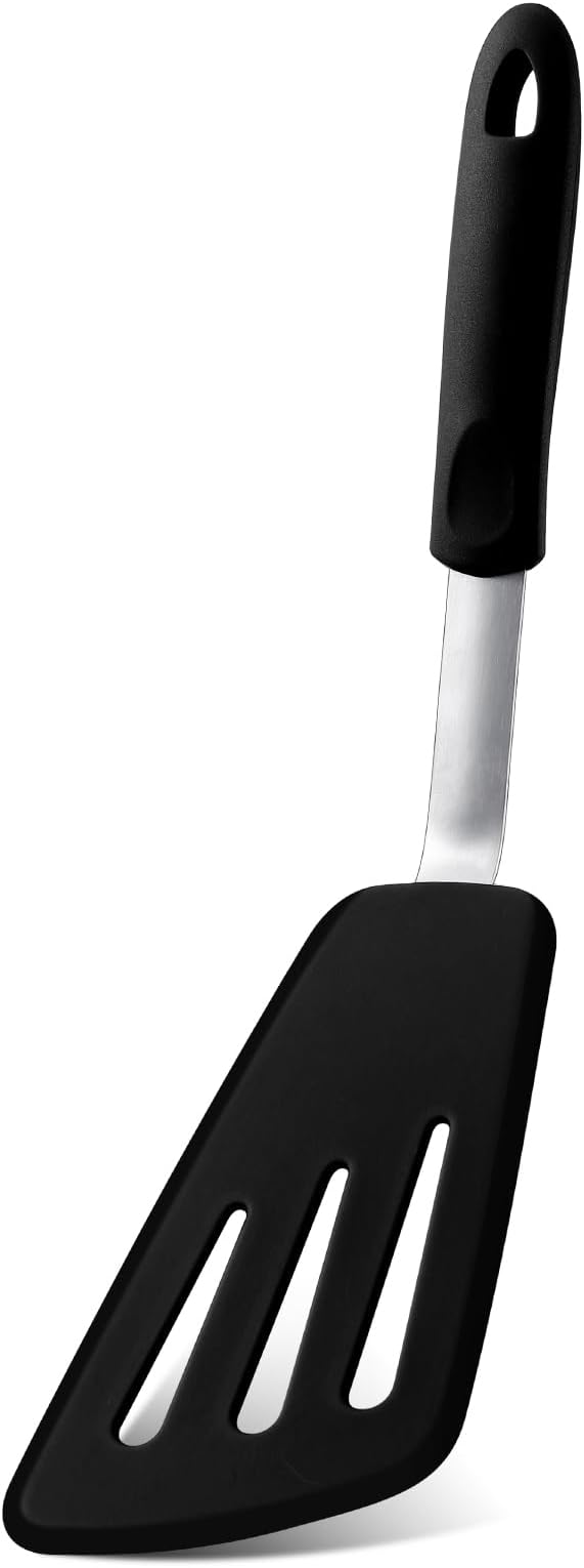 14" Silicone Fish Spatula, Large Grip Kitchen Turner Spatulas for Nonstick Cookware, Spatula Flipper Flexible Cooking Utensil for Flipping Fish, Egg, Pancake(Black)