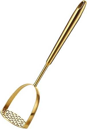 Golden Potato Masher Stainless Steel Masher Kitchen Tool Potatoe Avocado Sweet Potato Beans Avocado Fruit Vegetables Tomato Masher (Sharp Tail Style)