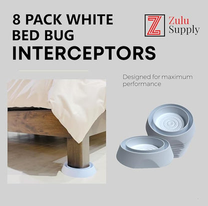 Zulu Supply Bed Bug Interceptors, Traps, 8 Pack, White, Bedbug Monitor, Insect Detector for Bed Legs or Furniture (White 8-Pack)