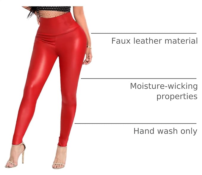 SEASUM Faux Leather Leggings for Women Stretchy High Waisted Butt Lifting Black Pleather Pants Outfit Sexy PU Leggings Tights