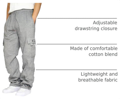 Men's Heavyweight Cargo Fleece Sweatpants Athletic Running Fashion Trousers Drawstring Loose Fit Joggers with Pockets