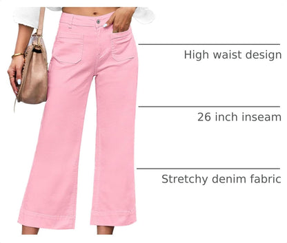 luvamia Wide Leg Jeans for Women Trendy High Waisted Flare Jeans Cropped Denim Pants Stretchy Baggy with Patch Pockets