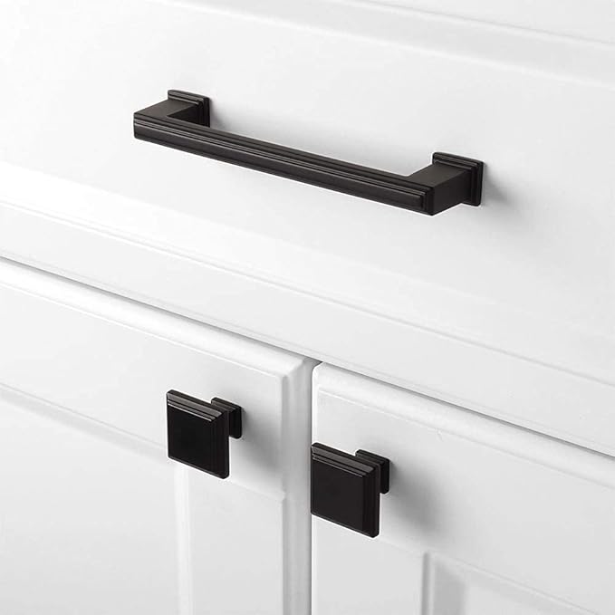 KOOFIZO Square Stepped Cabinet Knob - Black Pull Handle (31mm  1.2 Inch), 10-Pack for Kitchen Cupboard Door, Bedroom Dresser Drawer, Bathroom Wardrobe Hardware